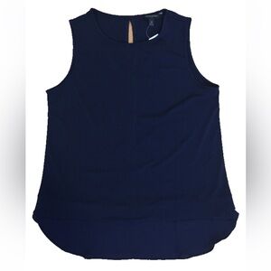 Dark navy sleeveless mixed media blouse